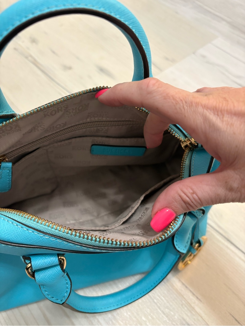 Bright Blue Michael Kors Medium Leather Satchel - Picture 6 of 9